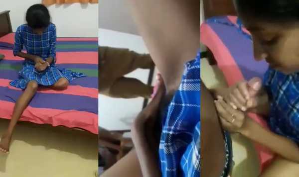 Skinny Desi girlfriend first blowjob