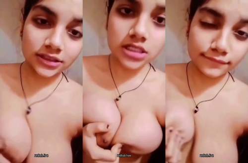 Super horny girl pressing boobs