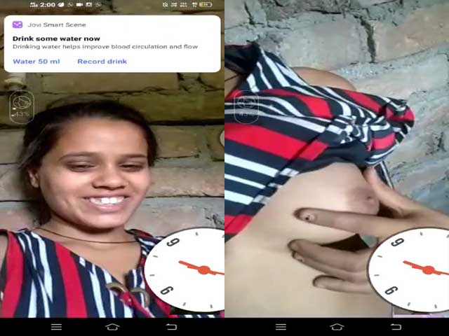 Desi village girl showing her small boobs to lover