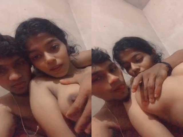 Indian BF playing with boobs of GF on cam