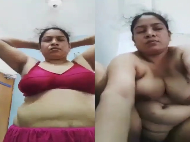 MILF in bra takes selfie showing big boobs like melons