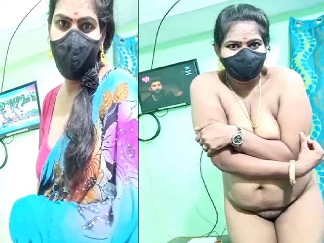 Tamil aunty in Telegram strips saree and stands nude
