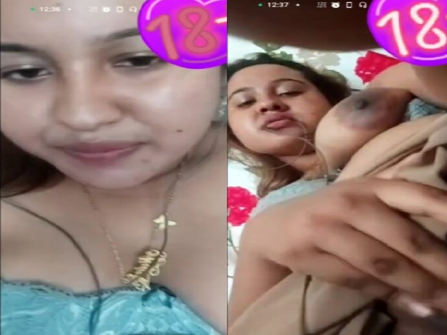 Big boobs horny GF fingering on video call to lover