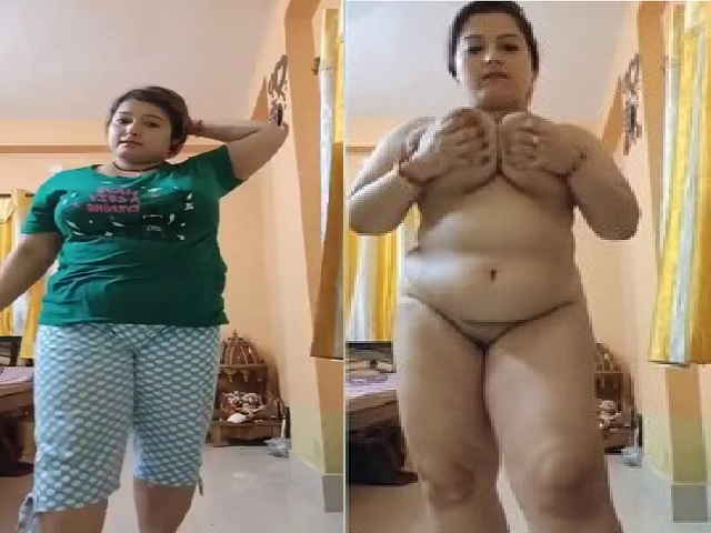 Chubby housewife naked pressing big boobs
