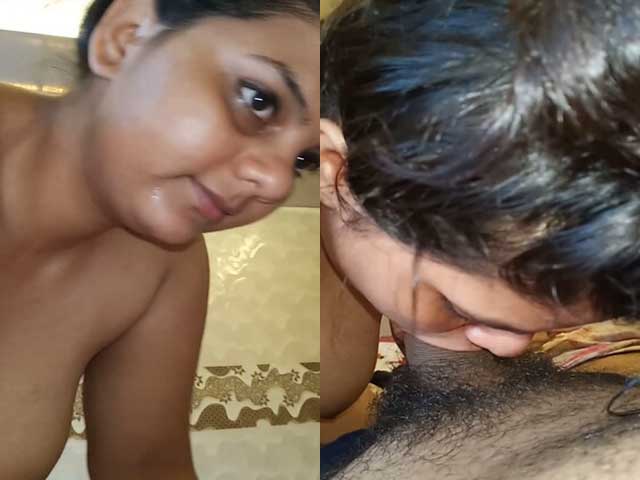 Chubby naked girl sucking dick of BF