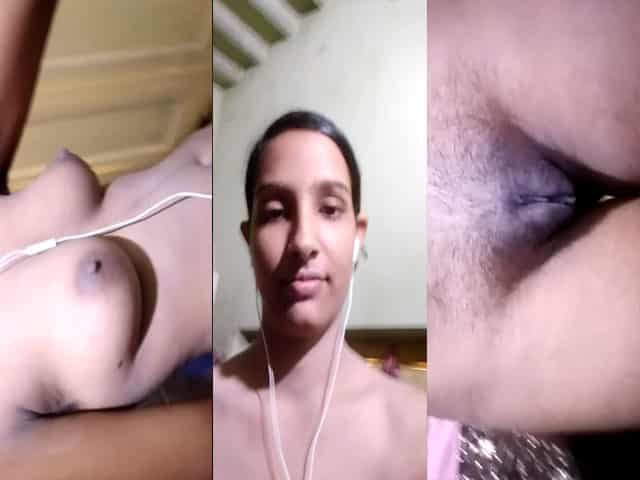 Cute college girl showing her assets on cam selfie video