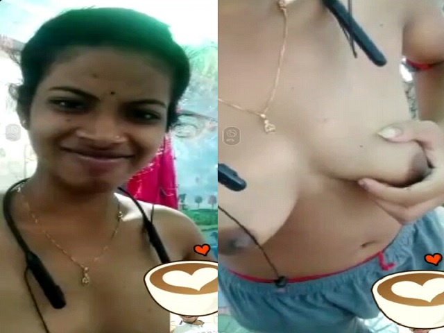 Cute girl exposing small boobs on video call sex