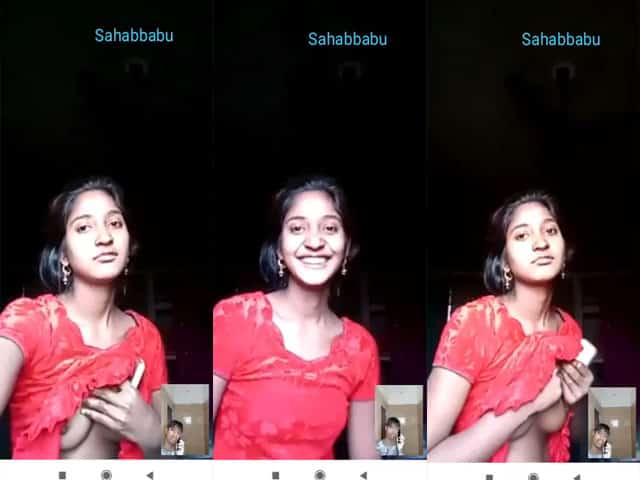 Cute girlfriend showing boobs to lover on video call
