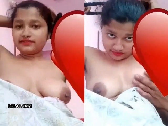 Cute girlfriend boob press and sucking by horny lover