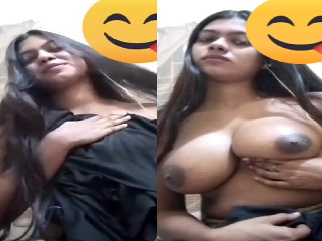 Dark nipples girlfriend topless on video call to lover