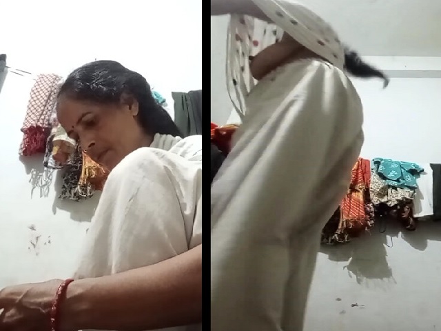 Desi mom boobs capture from down under by son
