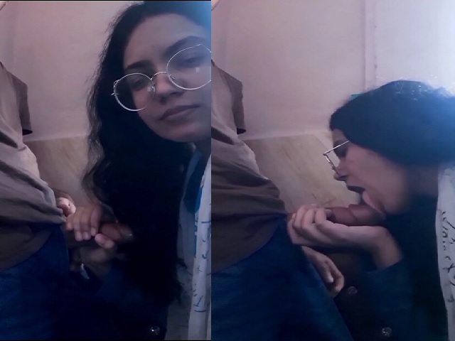 Dick taken out from pant and blowjob by horny Indian girl