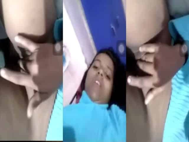Horny girl fingering pussy selfie video