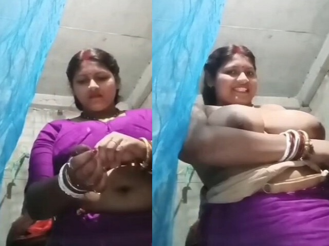 Massive tits Indian bhabhi stripping to nude MMS