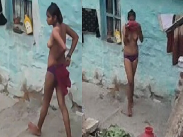 Neighbor village girl walking topless outdoor viral MMS