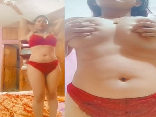 Red bra girl topless showing her milk tankers