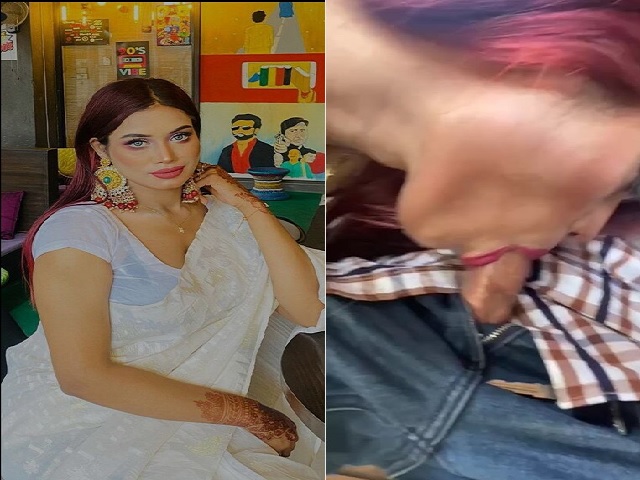 Red head Indian blowjob girl showing cleavage