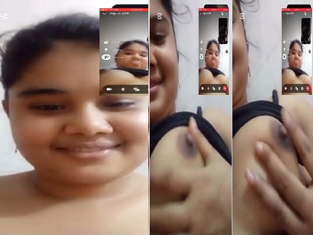 Round face chubby girl nude on video call to boyfriend