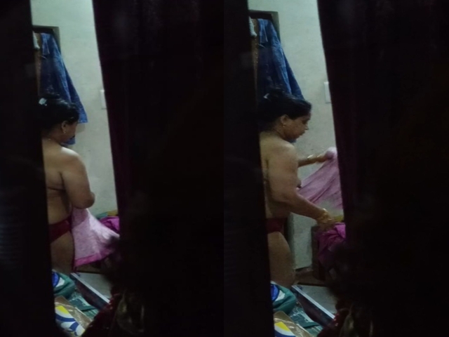 Sexy ass mom dress change caught by son from next room