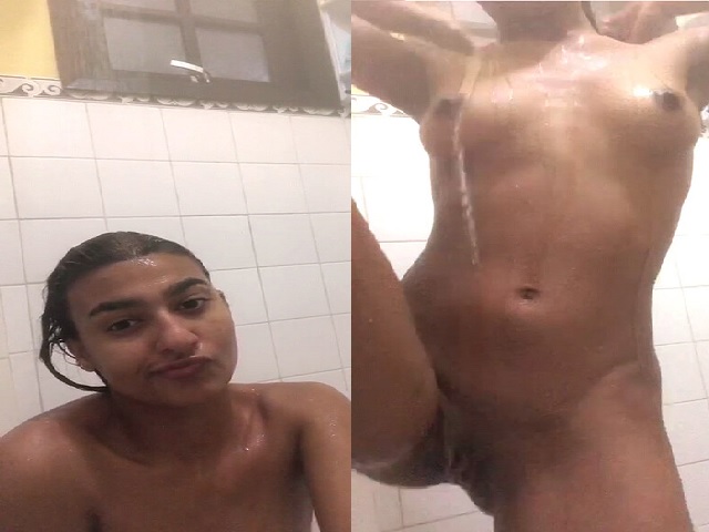 Slim Indian girl nude under shower viral bath