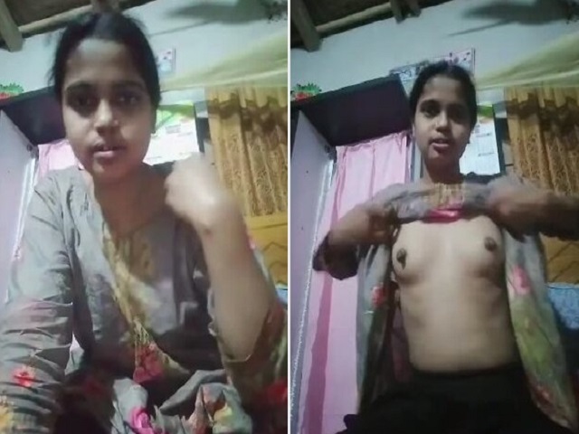 Slim bhabhi presses boobs in viral topless video