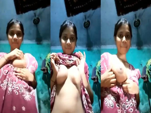 Sweet Bengali teen girl showing her big boobs