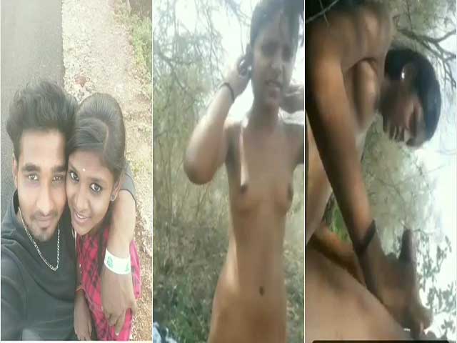 Sweet Tamil girl giving blowjob outdoors