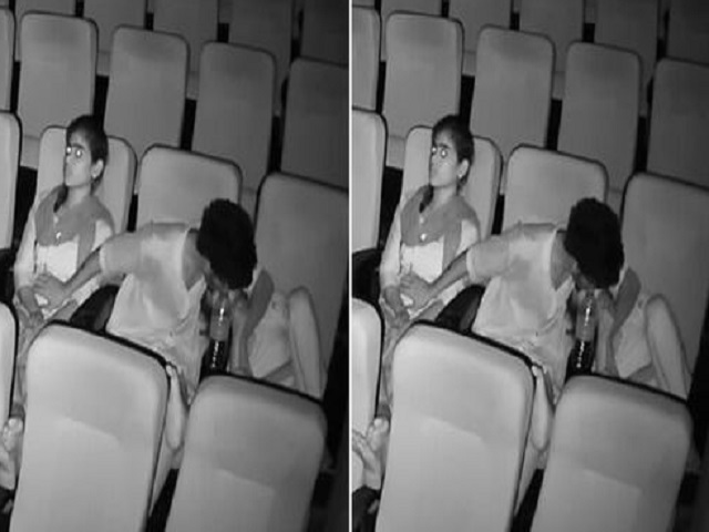 Threesome romance in theatre caught in night vision