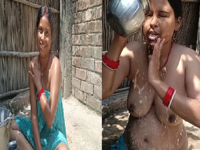 Village bhabhi nude bath outdoors with devar