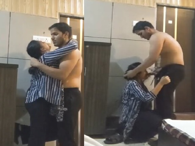 Wife kissing and blowing dick of husband at home