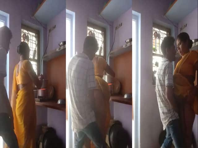 Young Devar fucking Bhabhi in the kitchen while she cooks