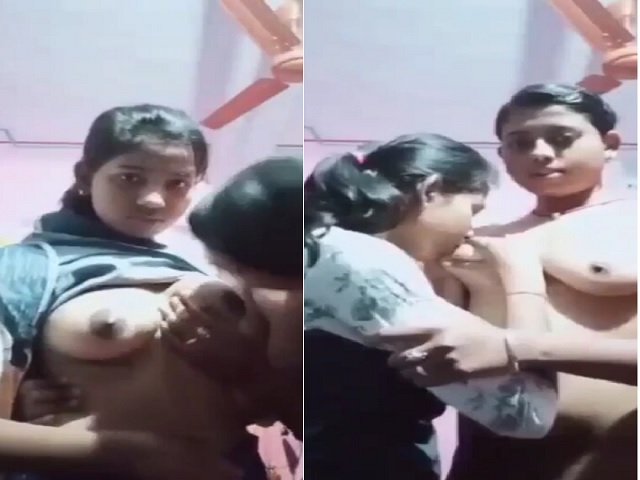 Young lesbian sisters boob sucking play